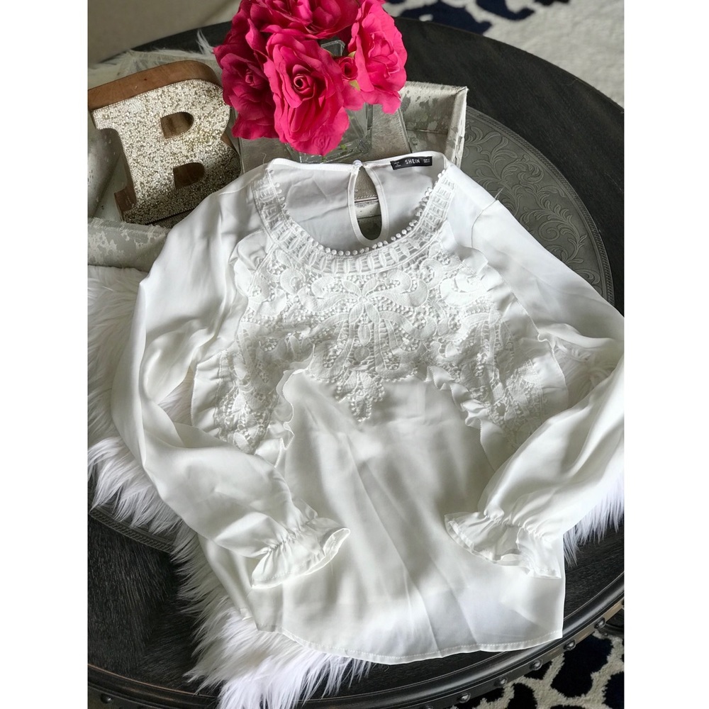 SheIn Lace Overlay Blouse NWOT